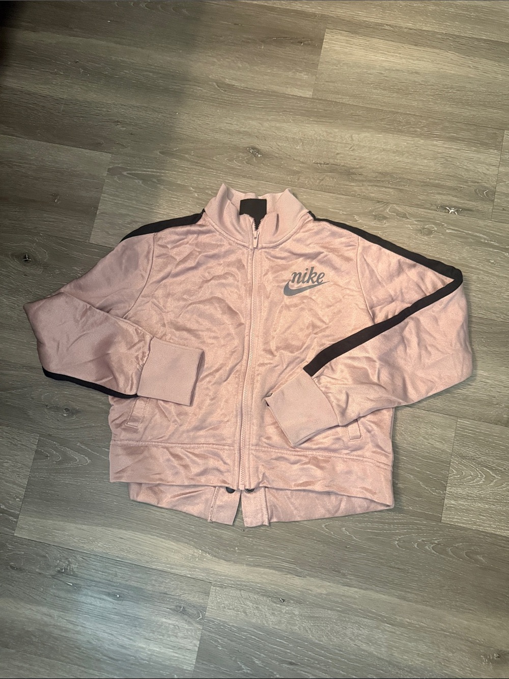Nike Women's Light Pink Bomber Jacket with Black Stripe